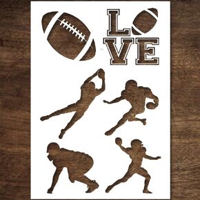 Sports Stencils, Football Stencil with 6 Images,Reusable Plastic Template for Painting on Wood Drawings Woodburning Canvas DIY Decor