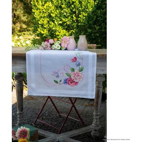 Vervaco Embroidery Kits Cross Stitch Table Runner DIY Kit, Tablecloth to Embroider with Embroidery Image in Modern Design, Cotton and Embroidery Thread, 16 x 40 Inches, Flowers & Butterflies