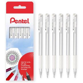 Pentel K118 الهجين هلام الحبر المعدني قلم الحبر - 0.8 ملم قائد النيوب - مع قبضة الإصبع المطاط - الحبر الأبيض (6)