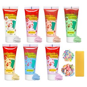 7 ألوان Decoden Cream Kit ، محاكاة غراء كريمة مخفوقة محاكاة ، مع زخرفة حزمة فوهة 3 ، مناسبة للغاية لصنع الحرف اليدوية DIY (1.7 أوقية)
