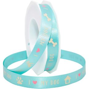 Morex Precious Pets - I Love My Dog Ribbon, Satin, 5/8 inch by 20 Yards, Blue