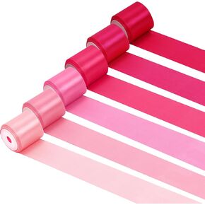 6 Rolls Pink Satin Ribbon 1-1/2 Inch Assorted Pink Hot Pink Satin Ribbons Pink Ribbon Solid Color Satin Ribbon Set for Gift Wrapping Wedding Valentine's Day, 5 Yards Each Color, Total 30 Yards