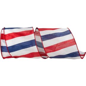 Reliant Ribbon American Dupioni Bar Wired Edge, Red/White/Blue, 4 Inch, 10 Yards