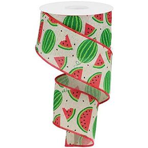 Watermelon Slices Wired Ribbon, Craft Supplies for Making Wreaths and Bows, 2.5 Inches x 10 Yards (30 feet) - RG0199218