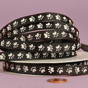 أبيض PAW طباعة الشريط Grosgrain ، 3/8 "× 25YD
