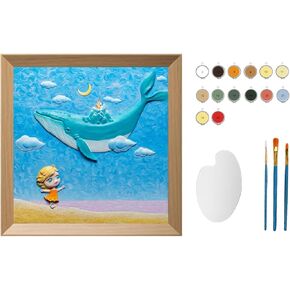 LONG QUAN CELADON 3D Relief Paint by Numbers Kit – Inspired by Hokusai’s “The Great Wave Off Kanagawa," 13.4 x 13.4 Inches, DIY Framed Art for Adults & Beginners