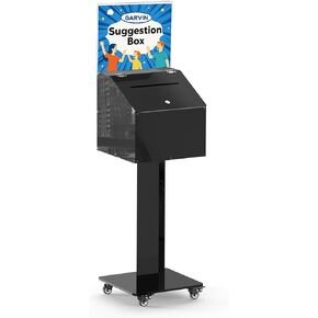 GARVIN Acrylic Donation Box with Stand, Suggestion Box with Slot and Lock, Acrylic Ballot Box with Customizable Poster Area for Voting, Charity, Church & Event Fundraising, Black