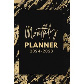 Five Year Pocket Planner 2024-2028: Mini Monthly Dated Agenda for 5 Years from January 2024 to December 2028 - Black Gold Marble Cover !