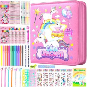 DOKKIA Fruit Scented Kids Coloring Pens Markers Set 65 PCS Art Craft Drawing Case Washable Kits Pencil Crayon&Coloring Book Supplies,Birthday Gifts for Girls 4-5-6-7-8-12 Year Old Rainbow Unicorn Pink