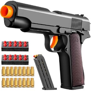 Soft Bullet Foam Gun Blaster Shell ejecting pistola Dart Toy Pellet Ball Pistol Realistic Toy Cool Stuff That Look Real Fake Model Black Prop Stress Shot for Age Year Old Teen Teenager Gift (GLK)