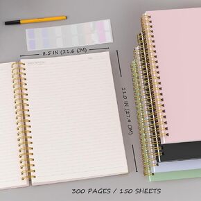 Hardcover Spiral Notebook Journal 8.5 x 11,300 Pages College Ruled Notebook, Lined Thick Journals for Women Men,A4 Thick Spiral Journal for Writing,110GSM Paper, Spiral Notebooks for Work School Black