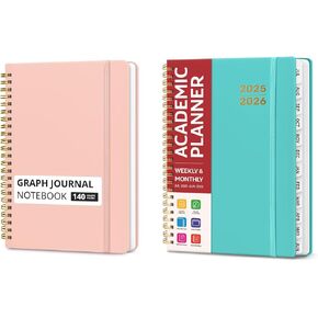 Taja Graph Spiral Journal Notebook and Academic Planner 2025-2026