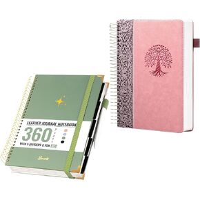 Flying Eagle Leather 5 دفتر ملاحظات موضوع مع علامات تبويب مقسمات القلم ومجلة غلاف للنساء للنساء اللولبي المورد اللولبي الجلود 300 صفحة