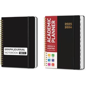 Taja Graph Spiral Journal Notebook and Academic Planner 2025-2026