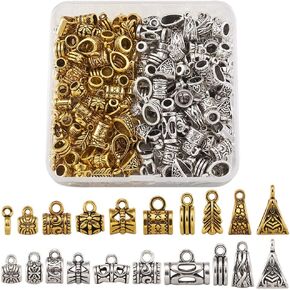 Mega Pet 180pcs Antique Tibetan Tube Bail Beads 6 Colors Barrel Spacer Bead Danlge Hanger Link Fit European Charm Bracelet Pendant