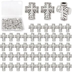 50pcs Tiny Cross Charms, Sliver Cross Beads for Bracelets& Necklaces, Easter Small Crucifix Alloy Loose Beads Bulk for Jewelry Making, Crafts, Religious Gifts