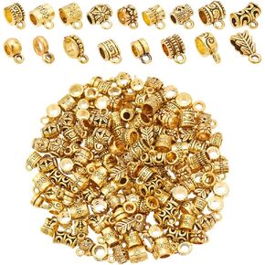 AHANDMaker 170pcs حبات الكفالة الذهبية العتيقة ، 17 أنبوبًا ، حبات أنبوب الكفالة مع حلقة ، شماعات حبة ، سحر سوار أوروبي ، حبات سبيكة صغيرة من أجل صنع المجوهرات الحرف اليدوية DIY