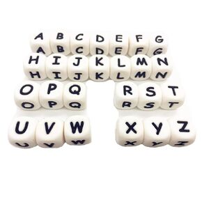 104pcs Square Silicone Alphabet Letter Beads 12mm Silicone Pearl Letter Beads for Jewelry Making DIY Beading Mom Necklace Accessory (Letter 104pcs)