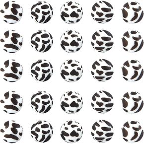 Sunnyclue 1 Box 50pcs Cow Printed Silicone Beads 15mm berk print beads rolay lead and white leopard leopard routber rout beads for jewelry make bracelet pensed diy hompts women ader