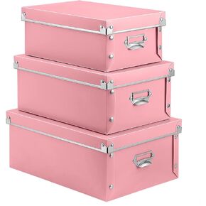 SEEKIND Storage Box, Decorative Storage Bins with Lid,3 in 1 Set,Press-Stud Fastening,Moisture-proof,Foldable for Space Saving Storage,for Clothes, Cosmetic,Blankets (Purple)