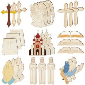 Jetec 27 Pcs Christian Wooden Crafts Cross Jesus Bible Unfinished Wooden Pieces for DIY Art Painting Church Decorations