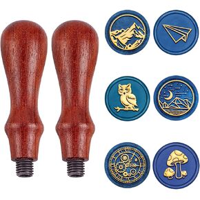 CRASPIRE WAX SEAL SEAL SET MONE MOON Mountain OWL 6PCS SEAEING WAX STAMP BRASS BRASS READS +2 مقابض خشبية Retro 25mm قابلة للإزالة من النحاس النحاسي للمغادر