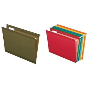 Pendaflex Reinforced Hanging Folders, Letter Size, Standard Green, 1/5 Cut, Includes Tabs and Inserts, 25/Box (41521AMZ)