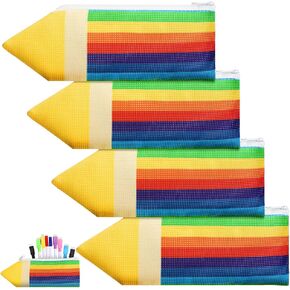4 PCS Crayon Pencil Case Eduction Gift Rainbow Pencil Zipper Pouch Rainbow Clot
