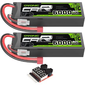 Ovonic 6000mah 80c 2S 7.4V Lipo Battery Hardcase مع موصل T على طراز Dean لـ 1: 8 Scale RC Car ، RC Airplane ، RC Helicopter ، RC Boat (2 Pack) (مع Mipo Voltage Passage)