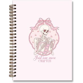 Tarot Gothic Witchy Journal Spiral Notebook,Coquette Pink Bow Skeleton Reading Journal Book Lovers Gifts for Readers Bookish Women,Just One More Chapter College Ruled Hardcover Spiral Notebook 5.5x8.3