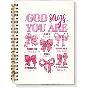 Pink Coquette Bow Ribbon Christian Notebook ، John 3:16 Journaling Bible ، Journal For Woman ، Church Notes دفتر ملاحظات ، دفاتر مكتوبة فضائية 5.5x8.3 بوصة