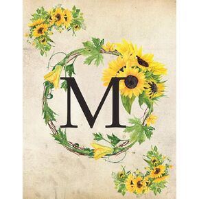 M: دفتر أحادي Monogram M للنساء والفتيات | 8.5 "× 11" - 100 صفحة ، قاعدة الكلية | عباد الشمس ، الأزهار ، الزهور