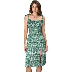 WDIRARA Women's Floral Print Tie Shoulder Split Thigh Sleeveless Boho Cami Dress