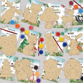 QICI 24 PCS Woodland Animals بطاقات مع لوازم فنية - حيوانات ووداند وود لوحة الحرف - أطفال عيد ميلاد عيد ميلاد هدايا الفتيات بالجملة.
