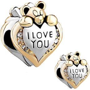 Women Cute Bear I Love You Heart Charm Compatible with Pandora Bracelets Family Daughter Girlfriend Sisters Mother Granddaughter Grandma Birthday Christmas
