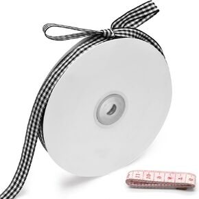 Classic Light Pink and White Gingham Ribbon - 3/8" x 50 Yards + 60" Tape Measurement - Ideal for Hair Accessories, Picnic Decor, and Birthday Gift Wrapping in Kuwait