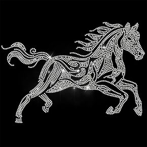 White Rhinestone Iron on Transfer Galloping Horse Bling Diamond Hotfix Patches for Clothes, Large Iron On Sequin Applique for Jeans Jacket Caps Bag T-Shirts Shoes DIY Decor