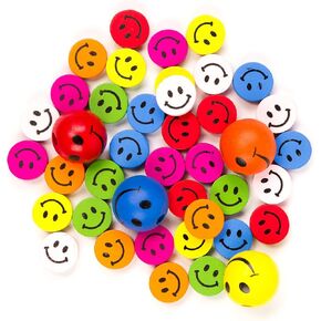 40pc 17-23mm حبات الوجه الخشبية المبتسمة- ألوان متعددة