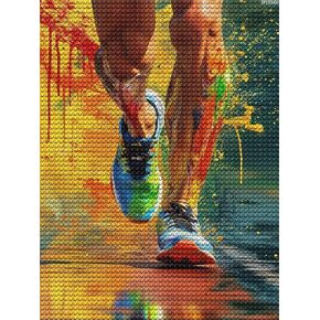 Ipissoi Professional Runner's Feet's Diamond Painting Art Kit للبالغين يقطرون اللوحة الفنية الماس الملونة للمبتدئين للمبتدئين اللوحة الفنية للأحجار الكاملة للحرف اليدوية ديكور الجدار المنزلي 12x16 بوصة