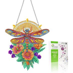 Vaiieyoio Dragonfly Diamond Painting Hanging ، Animal Diamond Painting Suncatchers Window Kit مع سلسلة ، 7.5 × 7.5 بوصة من الحرفة الفنية القلادة للهدية للهدية الجدار الأمامي تزيين الباب