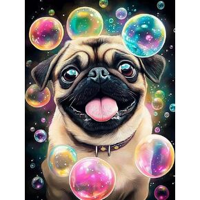 Pigpigboss Black Pug Pug Diamond Painting Kit للبالغين ، 5D كامل الجولة تدريبات لطيفة الكلب DIAMOND DOTS ART ، PURING PUPPY PANING BRIGH