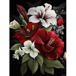 Hmdiimge Hibiscus Magnolia Diamond Painting ، مجموعات الطلاء الماس للبالغين ، Painting Diamond Gem Art Craft Diy Home Wall Decor
