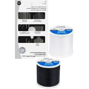 Coats & Clark 2 Pack - 1 Black 1 White Dual Duty All Thread - 135 Yard - مجمعة مع إبر Hubshop المتنوعة - دمية Quilter'Scurved ، 56 جهاز كمبيوتر.