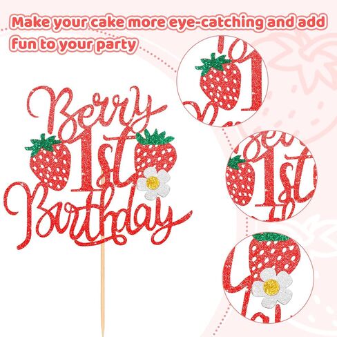 1pcs التوت الأول كعكة عيد ميلاد الكعكة ، كعكة الفراولة توبيبر لفاكهة الفاكهة زخارف عيد ميلاد الفراولة للطفل استحمام الأطفال لوازم الزخارف الحزب الأول in Saudi Arabia