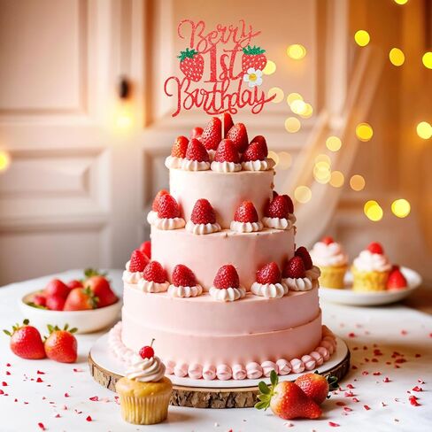1pcs التوت الأول كعكة عيد ميلاد الكعكة ، كعكة الفراولة توبيبر لفاكهة الفاكهة زخارف عيد ميلاد الفراولة للطفل استحمام الأطفال لوازم الزخارف الحزب الأول in Saudi Arabia