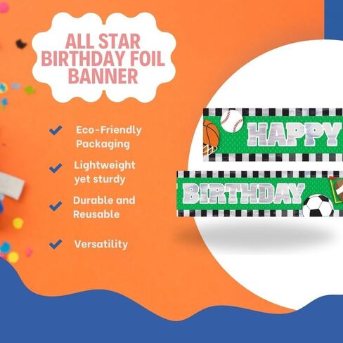 Foil Banner - 12' (Pack Of 1) - Perfect Celebration Decor For Birthday Parties & Celebrations, All Star Birthday, Green in Saudi Arabia