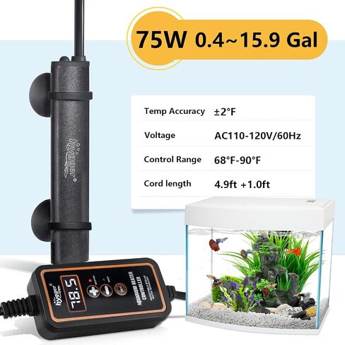 hygger Mini Submersible Aquarium Heater, Turtle and Betta Fish Tank Heater with Digital Display External Controller Freshwater in Kuwait