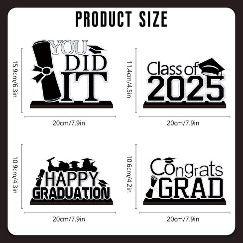 4Pcs Black and Gold Graduation Decorations Class of 2025 Congrats Grad Wooden Table Centerpieces Grad Table Toppers Congratulate Tiered Tray Decor for 2025 Graduation Decorations in Kuwait