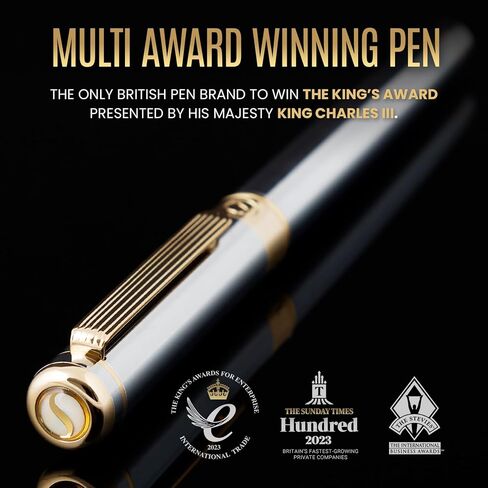 Scriveiner Silver Chrome Rollerball Pen - Stunning Luxury Pen with 24K Gold Finish bundle with Rollerball Refill Blue Fine - 4 Rollerball Refills in one box in Saudi Arabia