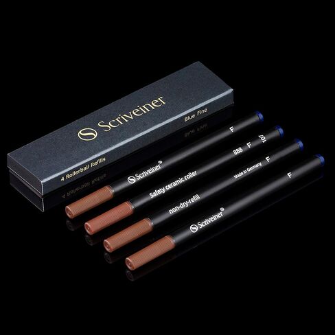 Scriveiner Silver Chrome Rollerball Pen - Stunning Luxury Pen with 24K Gold Finish bundle with Rollerball Refill Blue Fine - 4 Rollerball Refills in one box in Saudi Arabia